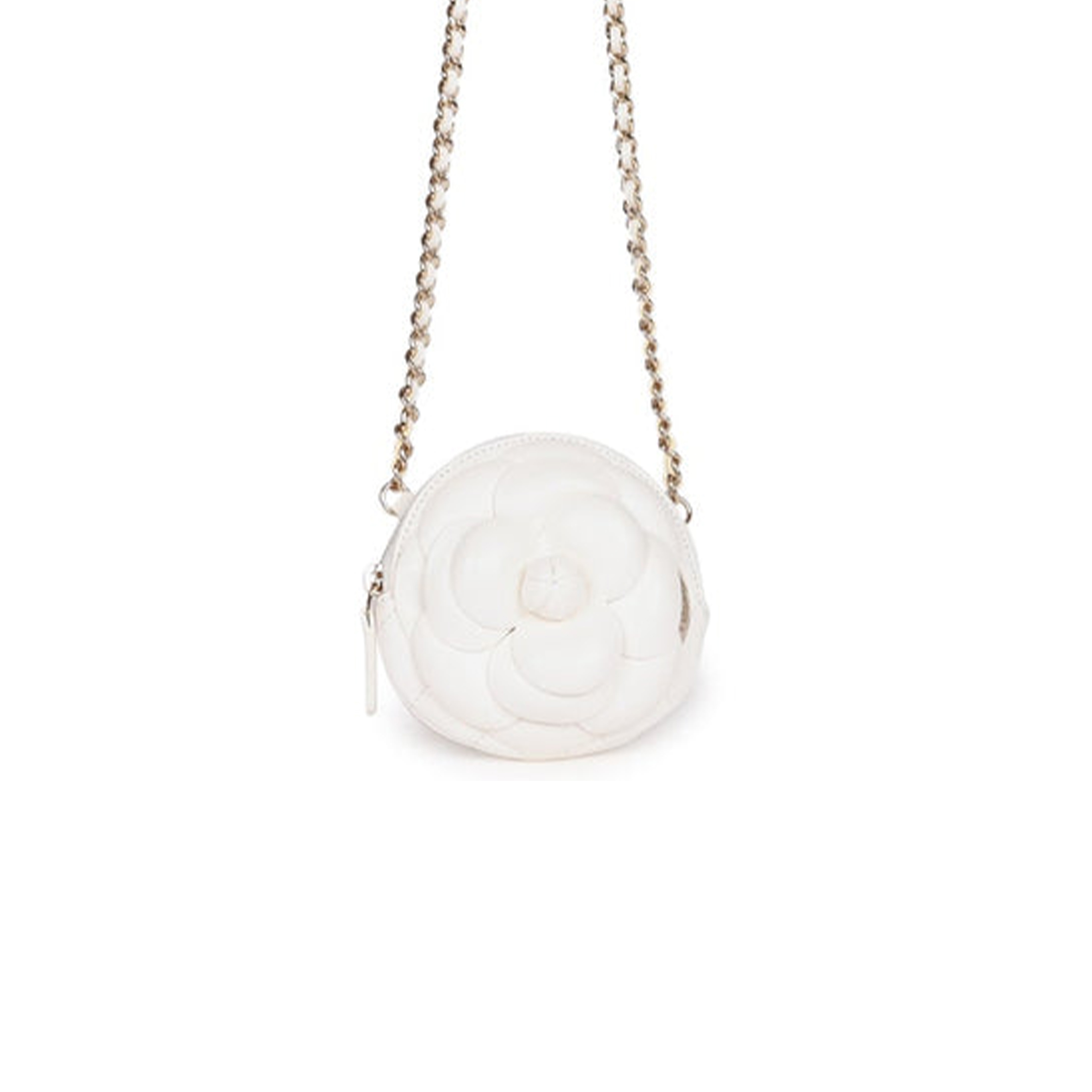 CHANEL CAMELLIA CLUTCH WITH CHAIN WHITE LAMBSKIN LIGHT GOLD HARDWARE (13*13*5cm)